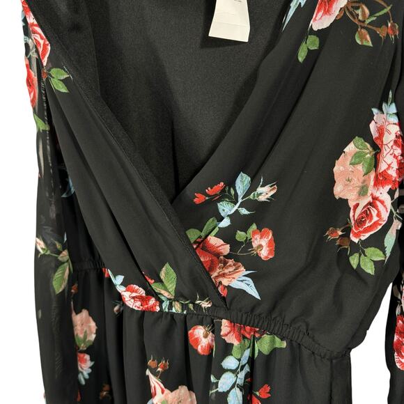 RUE 21 Medium Romper Floral Surplice V-Neck Lined Cutout Long Sleeves Multicolor - Picture 2 of 7